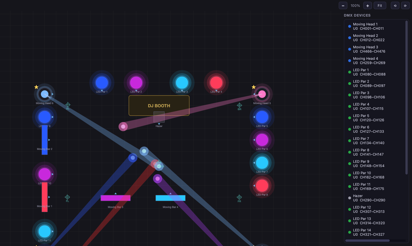 Venue plan with live beams